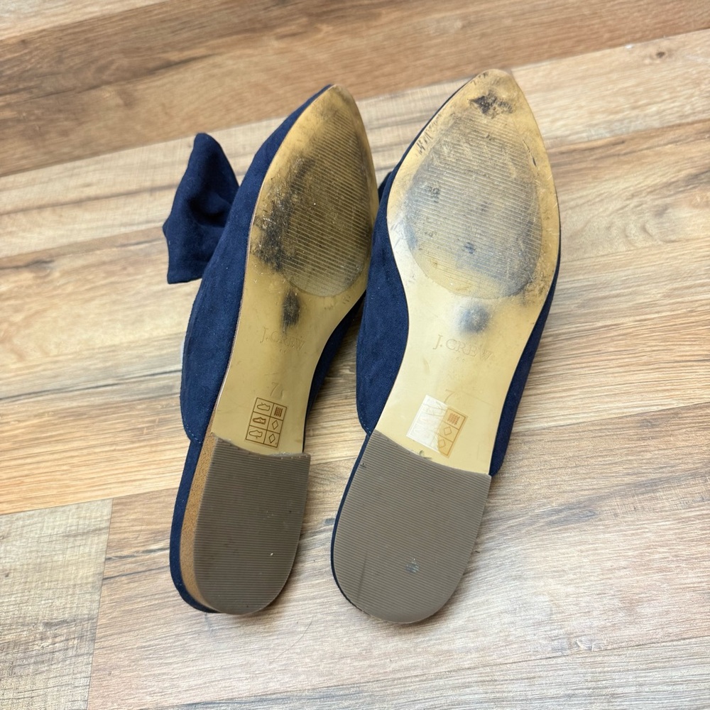 J. Crew size 7 Navy Blue Suede Bow Mules - Picture 7 of 9